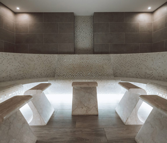 Myrthia Thermal Spa sauna marble benches